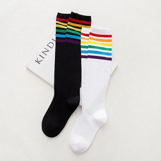Women's Striped Knee-High Cotton Socks - MANDOTOS