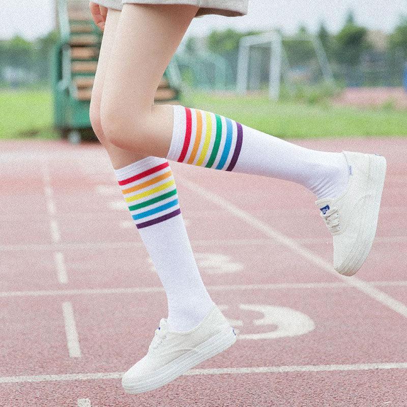 Women's Striped Knee-High Cotton Socks - MANDOTOS