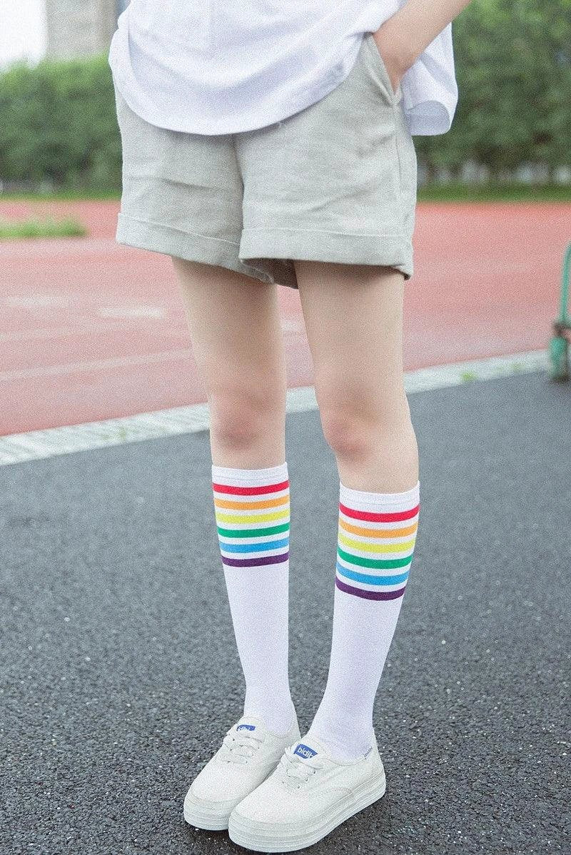 Women's Striped Knee-High Cotton Socks - MANDOTOS