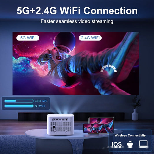 "Smart HD 720p Wireless Projector with Adjustable Trapezoidal Technology - MANDOTOS"