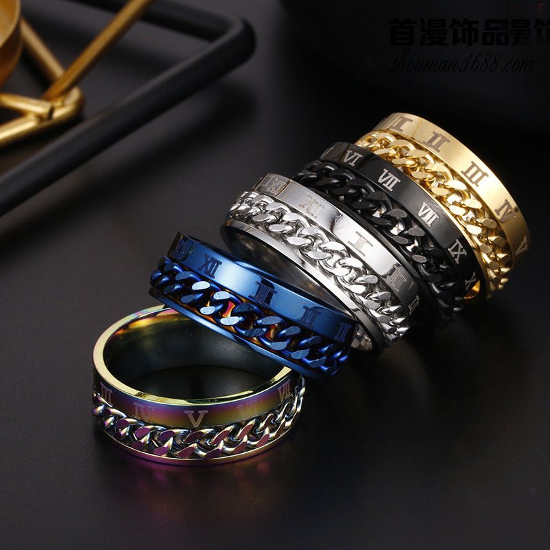 Roman Letter Rotatable Chain Rings Men Digital Titanium Steel RingFor Couple High Quality Multifunctional Bottle Opener Ring Spinner Jewelry Punk Gifts - MANDOTOS INTERNATIONAL0