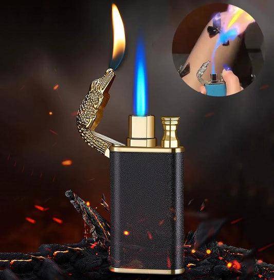 Mandotos Creative Blue Flame Lighter Dolphin Dragon Tiger Metal Windproof Double Flame Refillable - MANDOTOS