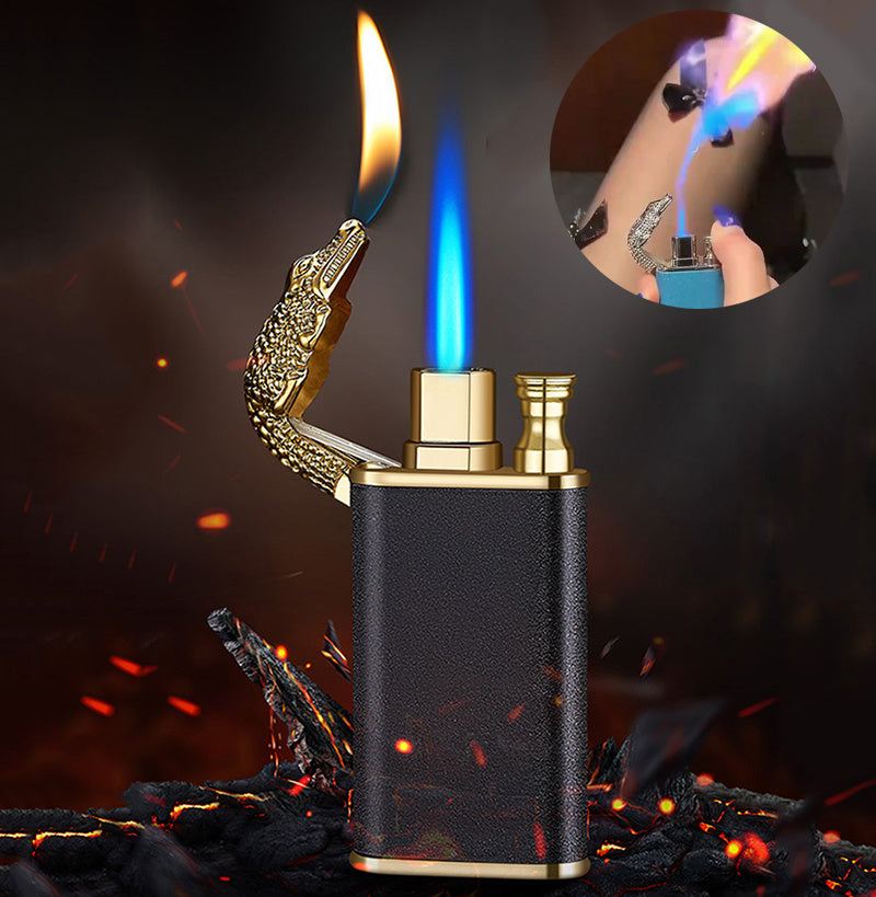 Mandotos Creative Blue Flame Lighter Dolphin Dragon Tiger Metal Windproof Double Flame Refillable - MANDOTOS