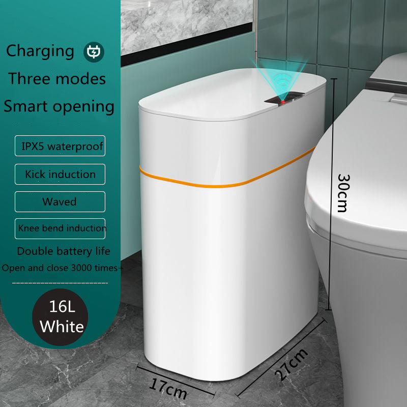 Smart Trash Can with Automatic Opening and Multiple Functions - White ABS Material - MANDOTOS0