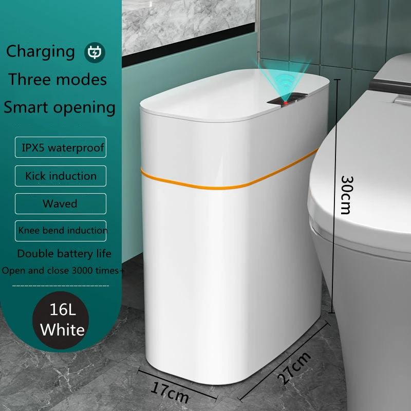 Smart Trash Can with Automatic Opening and Multiple Functions - White ABS Material - MANDOTOS