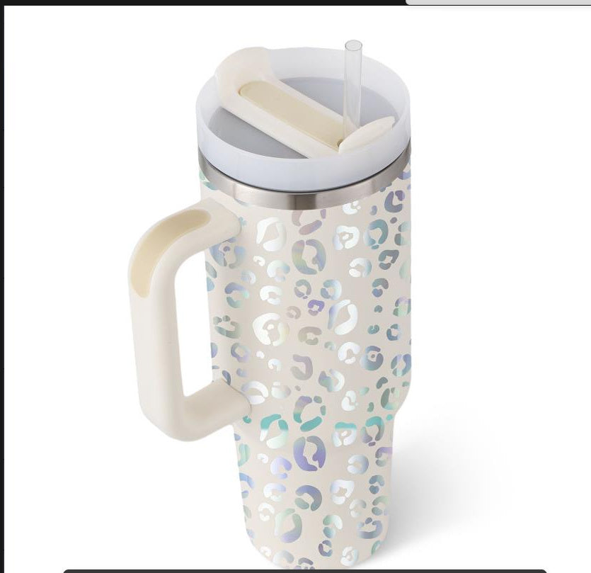 40 Oz Tumbler With Handle Straw Insulated, Stainless Steel Spill Proof Vacuum Coffee Cup Tumbler With Lid Tapered Mug Gifts For Valentine Lover Suitable For Car Gym Office Travel - MANDOTOS