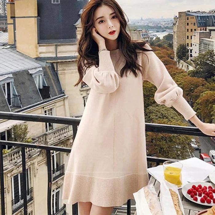 French style orange sweater skirt for fall and winter MANDOTOS