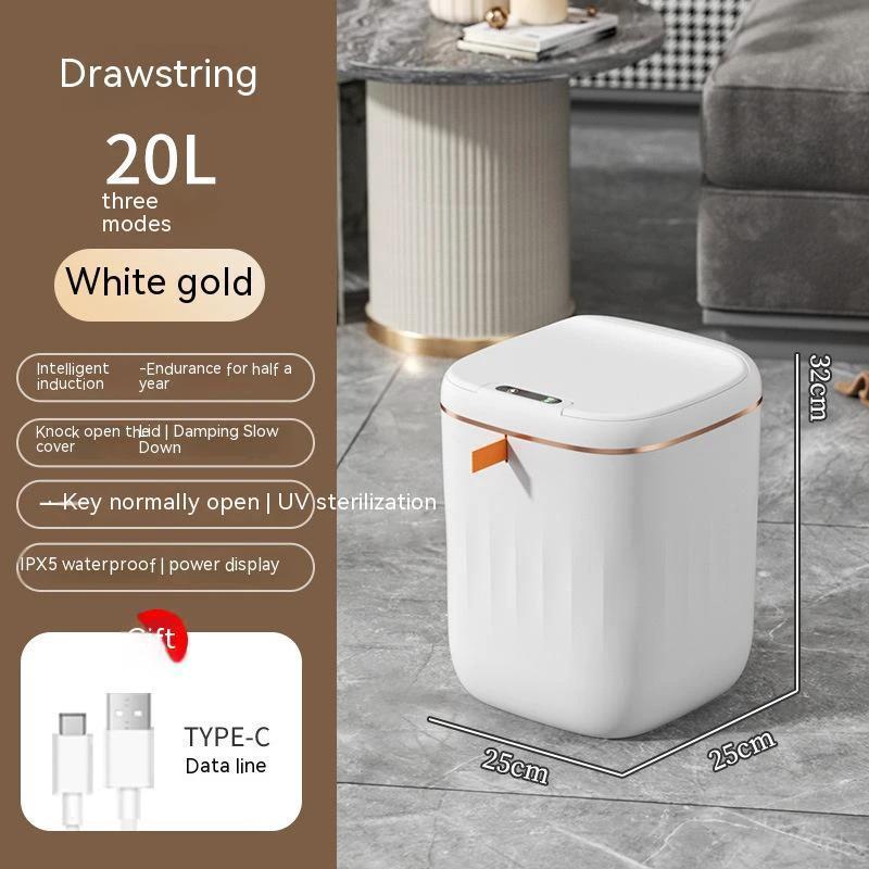Smart Trash Can with Automatic Opening and Multiple Functions - White ABS Material - MANDOTOS