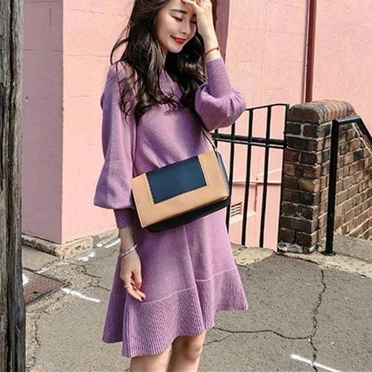 French style orange sweater skirt for fall and winter MANDOTOS