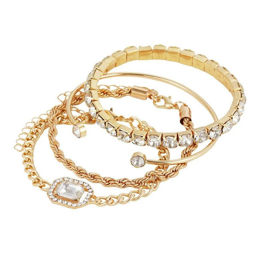 Fashion Jewelry 4 Pcs Crystal Bracelet Set Bohemian Design For Women Vintage Luxury Twisted Cuff Chains Armband Jewelry Accessories - MANDOTOS