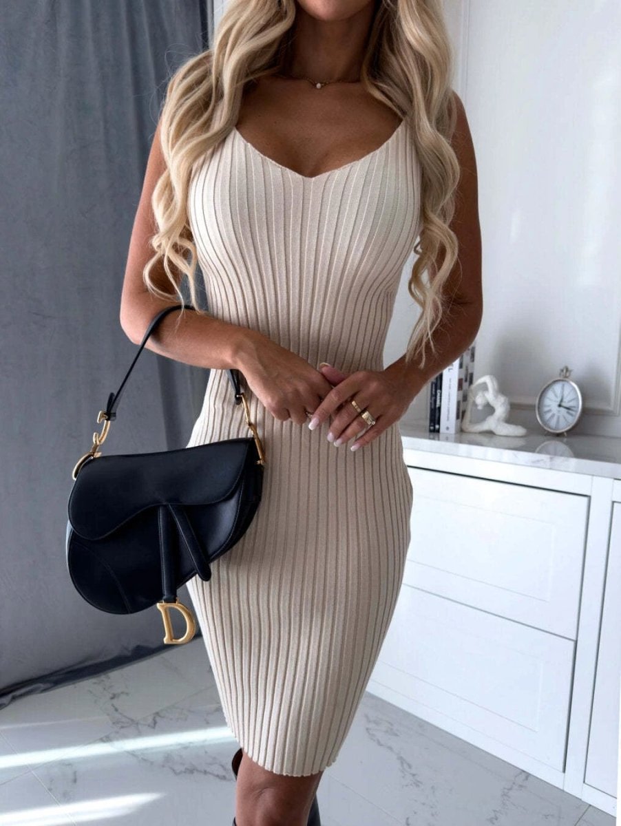 2pcs Suit Women's Solid Stripe Long-sleeved Top And Tight Suspender Skirt Fashion Autumn Winter Slim Clothing - MANDOTOS