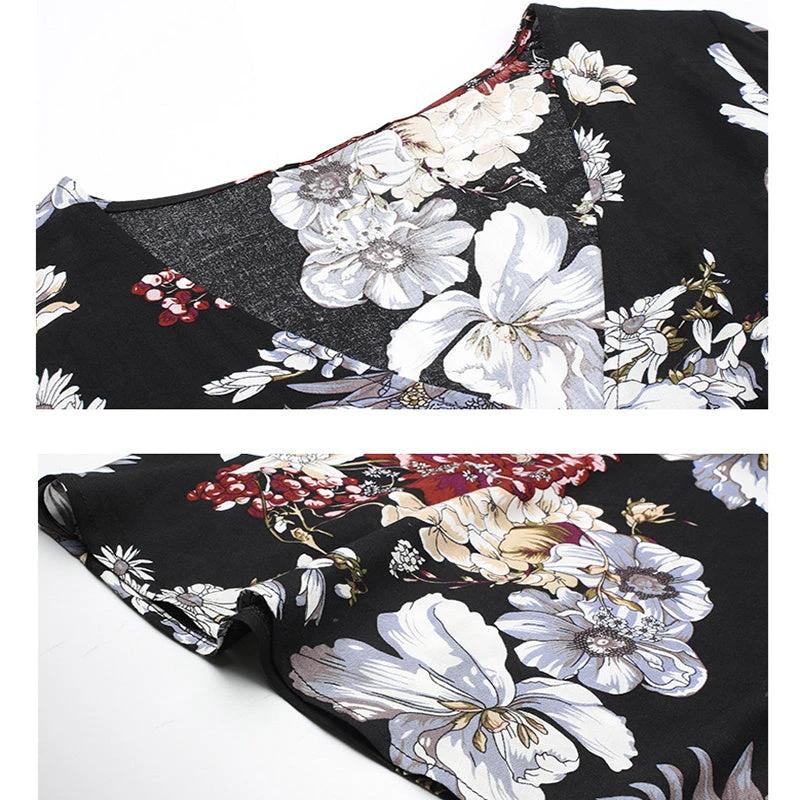 Floral Summer Beach Dress With V Neck Elastic Waist Dresses For Women MANDOTOS
