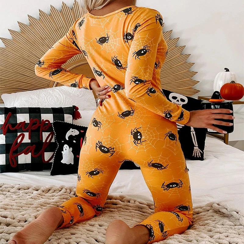 Halloween Printed Jumpsuit - Long Sleeve Home Pajamas - MANDOTOS