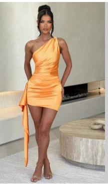 One-shoulder Sleeveless Mini Dress Sexy Slim Backless Skirt Party Wedding Dresses Womens Clothing MANDOTOS