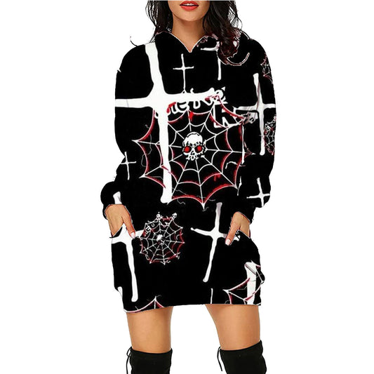 Halloween Print Long Hoodie With Pockets Sweater Long Sleeve Clothes Women - MANDOTOS