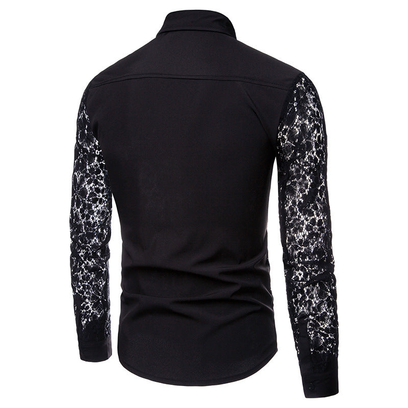 Men's Classic Black Lace-Collar Shirt
