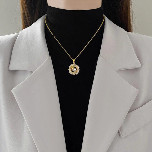 Fashion Jewelry Square Full Diamond Personalized Round Ring Leaves Necklace And Earrings Suite - MANDOTOS