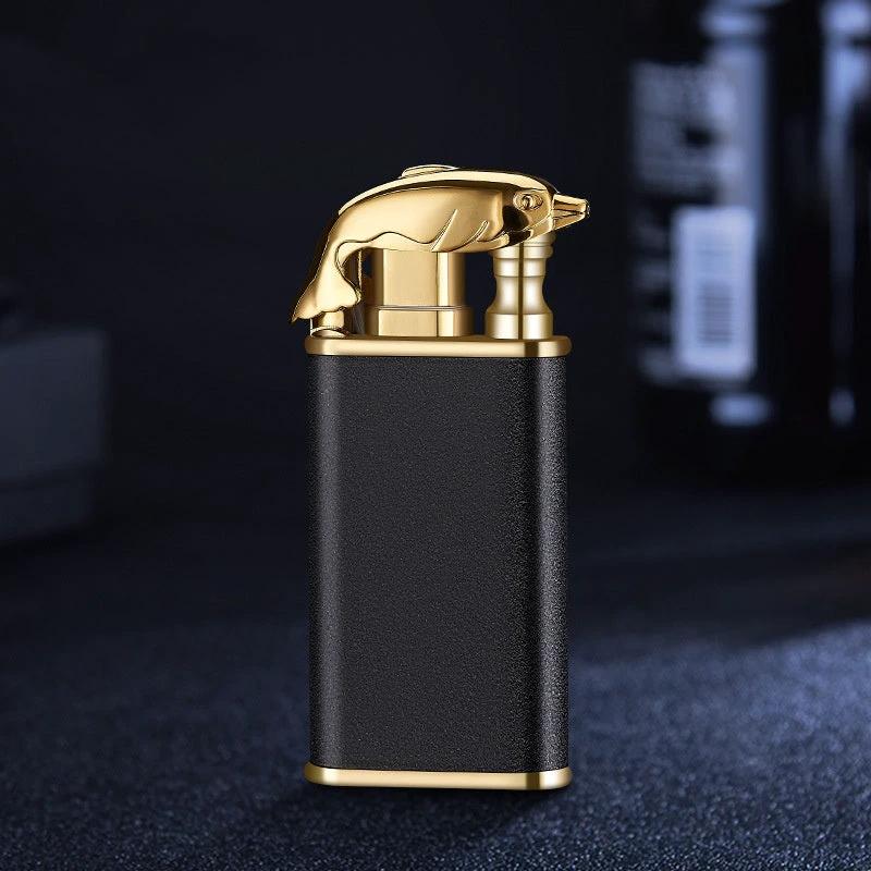 Mandotos Creative Blue Flame Lighter Dolphin Dragon Tiger Metal Windproof Double Flame Refillable - MANDOTOS