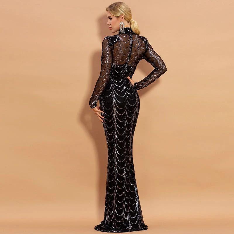 Sequins Women Maxi Dresses Long Sleeve Female Party Dresses MANDOTOS