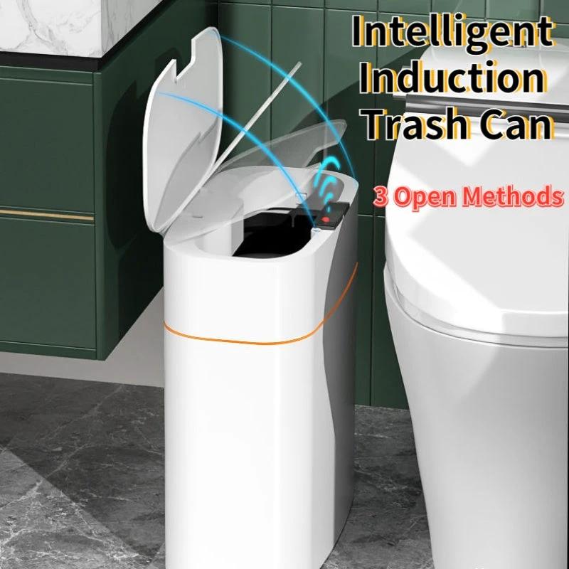 Smart Trash Can with Automatic Opening and Multiple Functions - White ABS Material - MANDOTOS