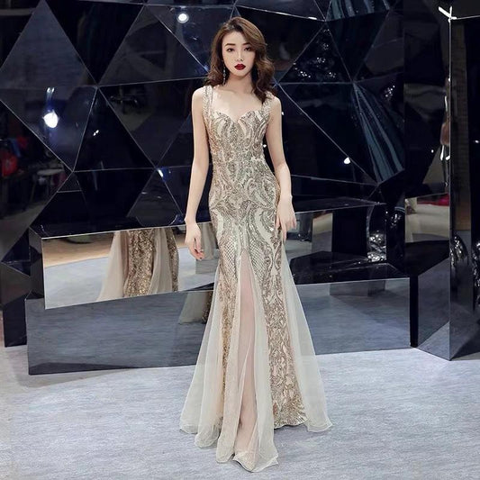 Fishtail Long Summer Sequins Sling Evening Dress Banquet MANDOTOS