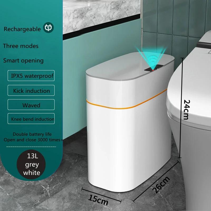 Smart Trash Can with Automatic Opening and Multiple Functions - White ABS Material - MANDOTOS