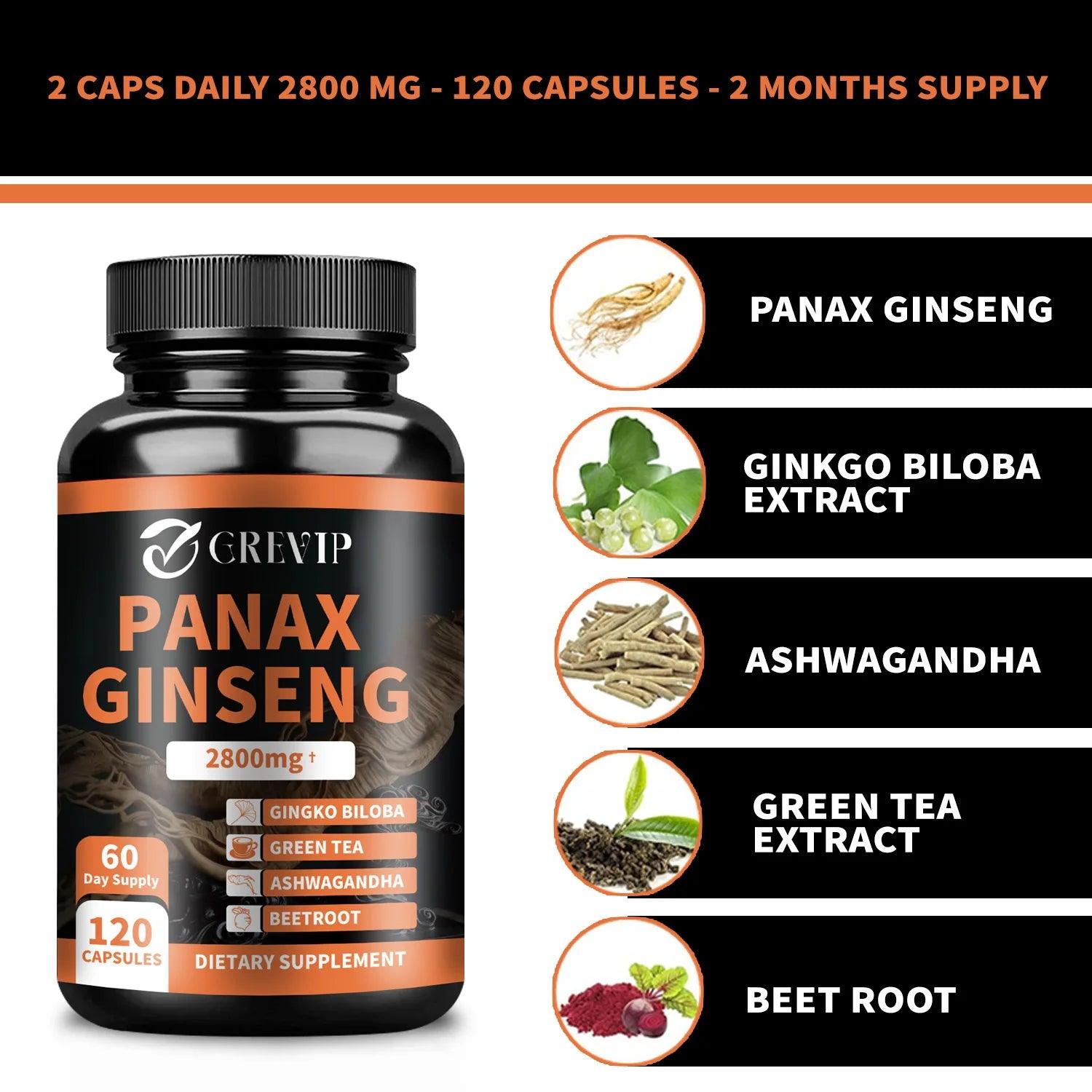 Panax Ginseng Supplement - Improve Memory and Concentration, Enhance Energy Endurance - 120 Capsules - MANDOTOS