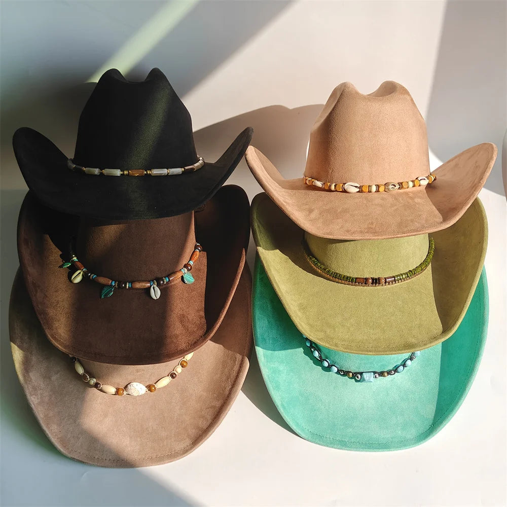 New Big Brim Cowgirl Cowboy Vegan Suede Hat Felt Fedora Hat for Women Men Classic and Fashionable All-match Hat sombrero vaquero