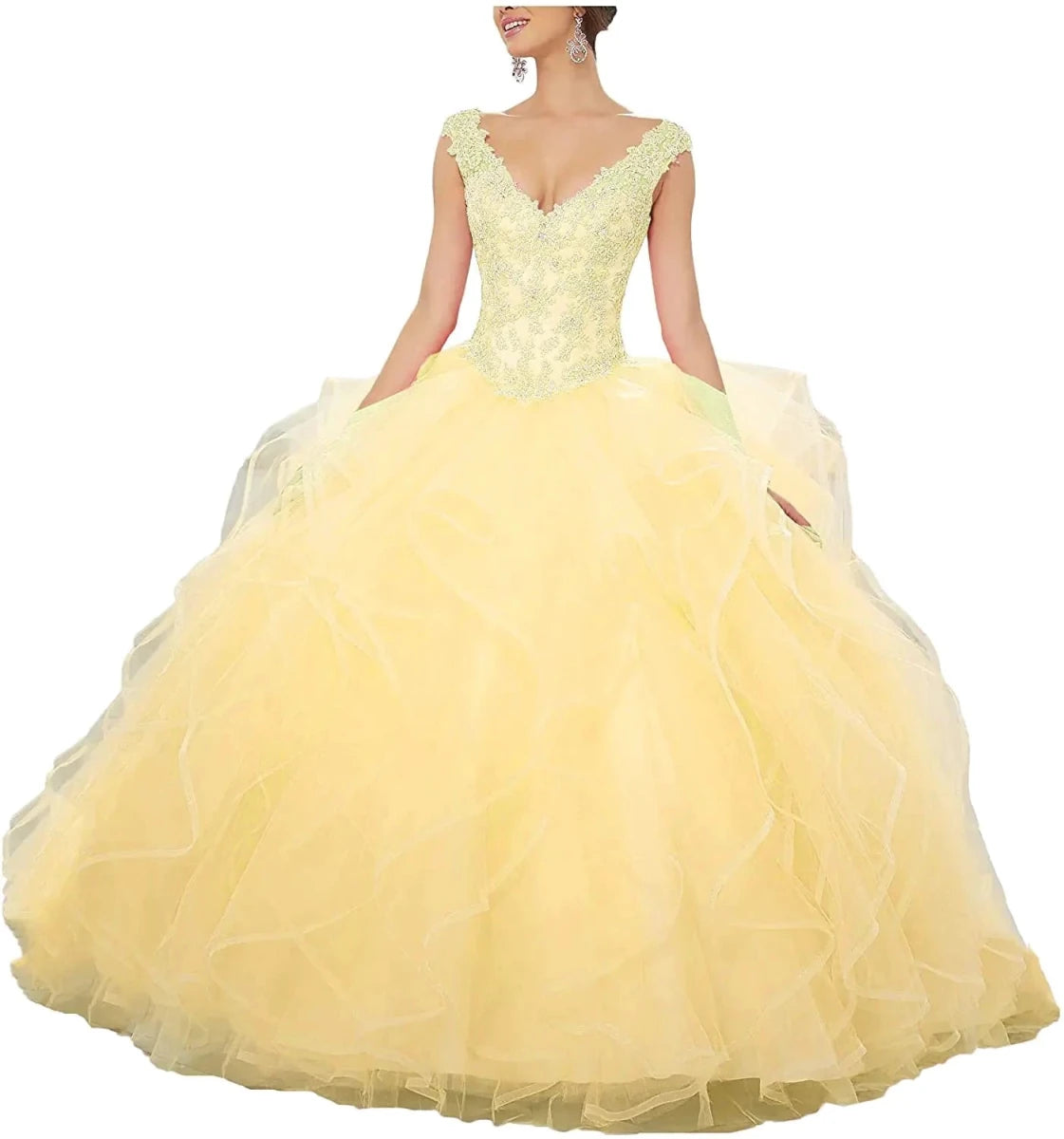 QXMYOO Elegant Yellow Quinceanera Prom Gowns - MANDOTOS INTERNATIONAL