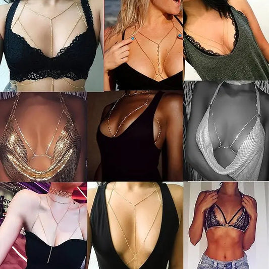 Women's Gold Body Chain Necklace Bikini Jewelry Set - 4 Pieces - MANDOTOS INTERNATIONAL