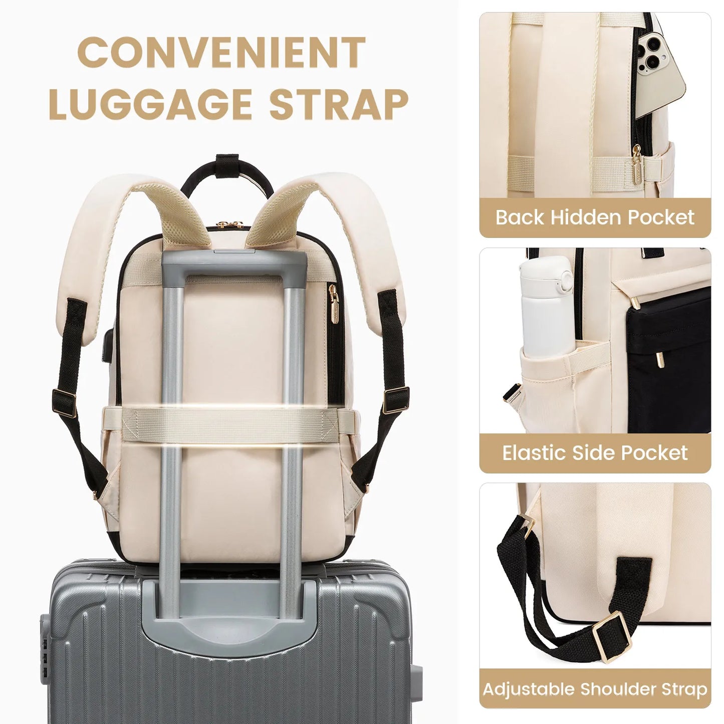LOVEVOOK Fashion Stylish Girls Travel School Nylon BookBag With USB Waterproof Teacher Nurse Student Laptop Backpack for Women
