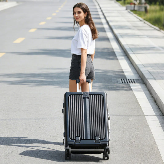 2026 US Warehouse 20 24 Inch Zipperless Aluminum Frame PC Suitcase Luggage High Quality Front Opening Hard Shell Travel Suitcase