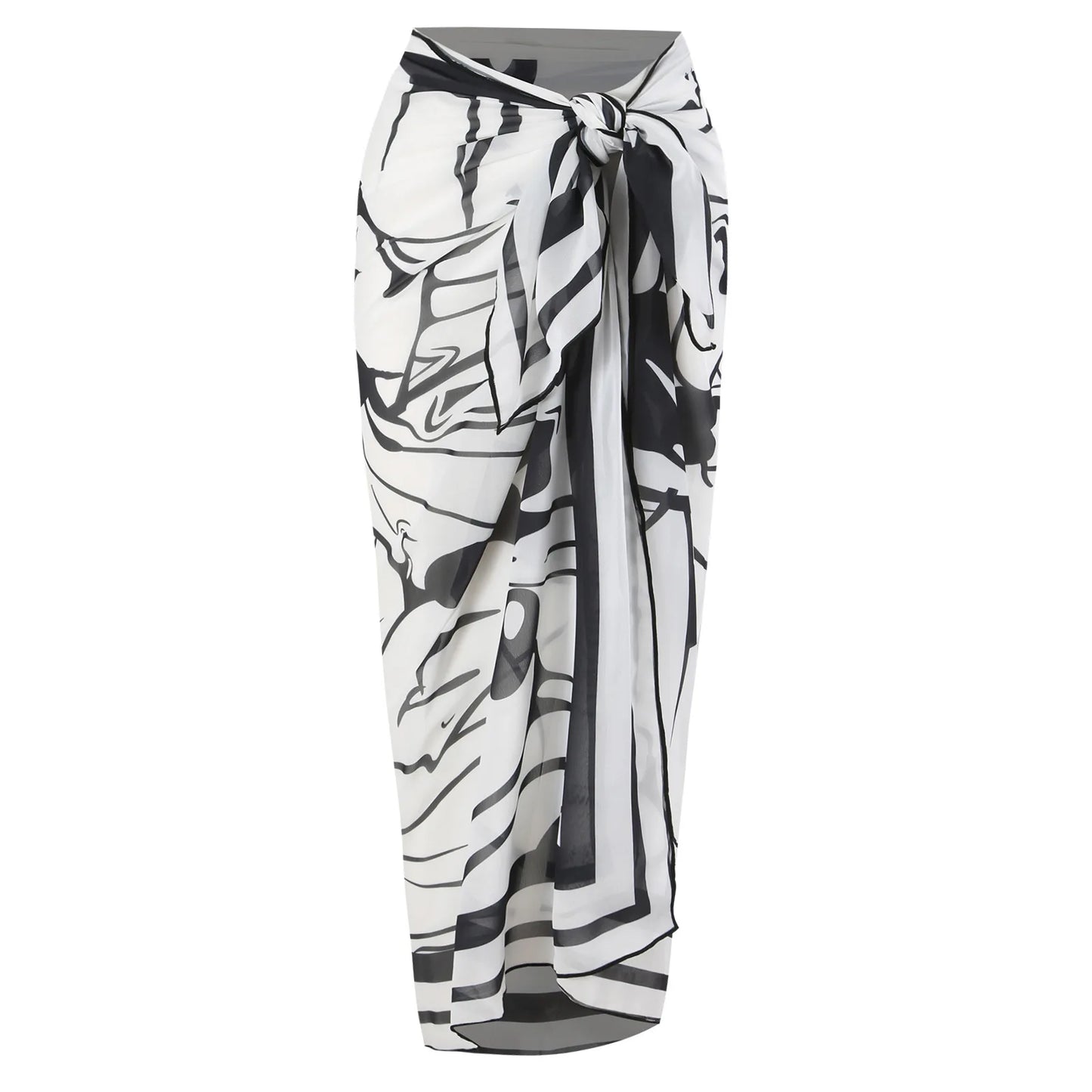 High Quality Swimwear Fabric Women Print Sarong Swimsuit Beach Coverup Wrap Skirt Pareo 2Pcs Bikini Set Custom Logo Bathing Suit