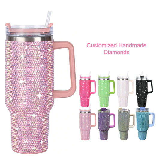 Glitter Coated Stainless Steel Tumbler with Diamond Design - 40oz - MANDOTOS INTERNATIONAL
