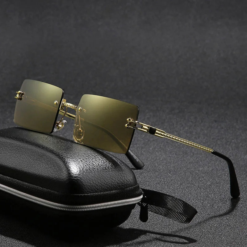 HBK Fashion Retro Vintage Unisex Gradient Tinted Small Square Rimless UV400 Comfortable Lightweight Durable Sunglasses