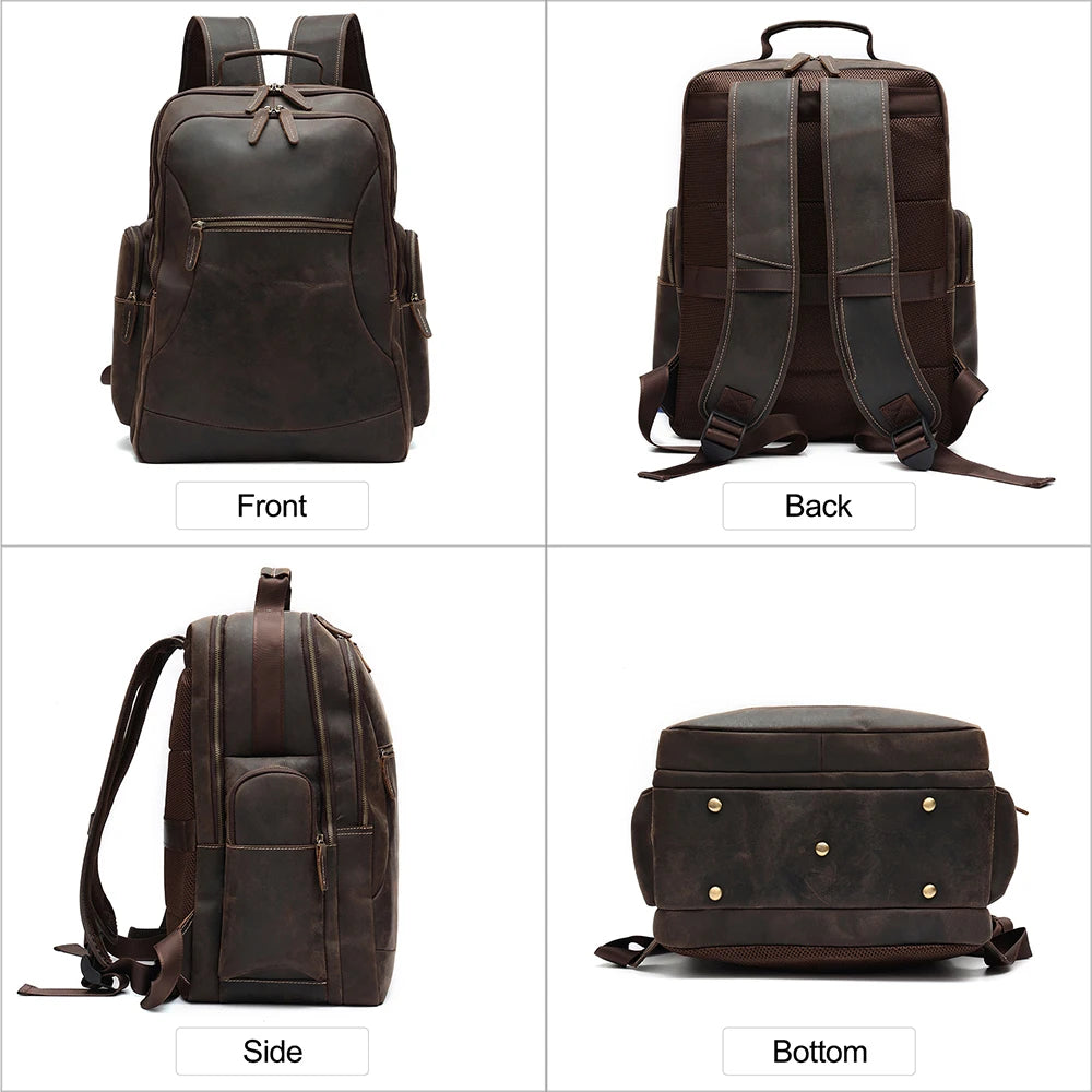 Large Capacity Retro Crazy Horse Leather Men's Backpack First Layer Cowhide for Business Travel Fashionable Accessories