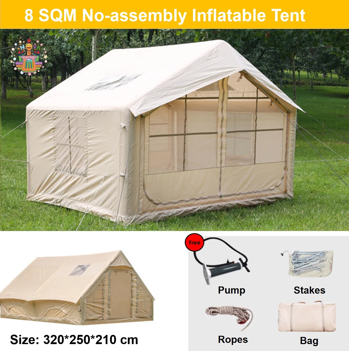 2025 NEW LA Large Luxury Outdoor Family Waterproof Durable Airtight House Travel Air Inflatable Tent for Camping