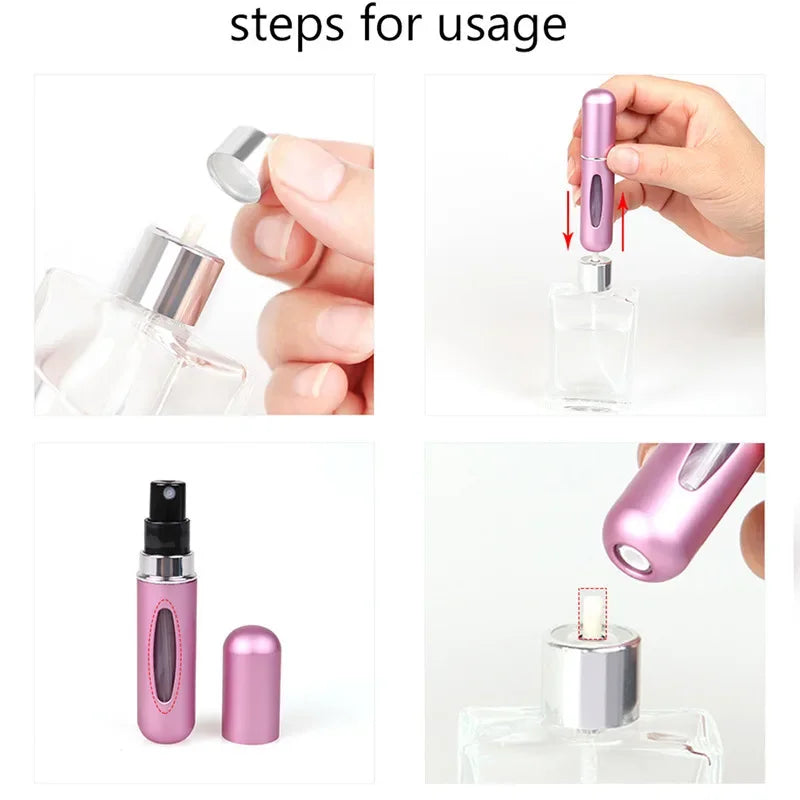 Portable 5ml Travel Perfume Atomizer Mini Metal Aluminum Liquid Container Plastic Pump Empty Cosmetics Bottle Personal Care