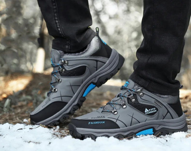 Brand Men Winter Snow Boots Waterproof Leather Sneakers Super Warm Men's Boots Outdoor Male Hiking Boots Work Shoes Size 39-47