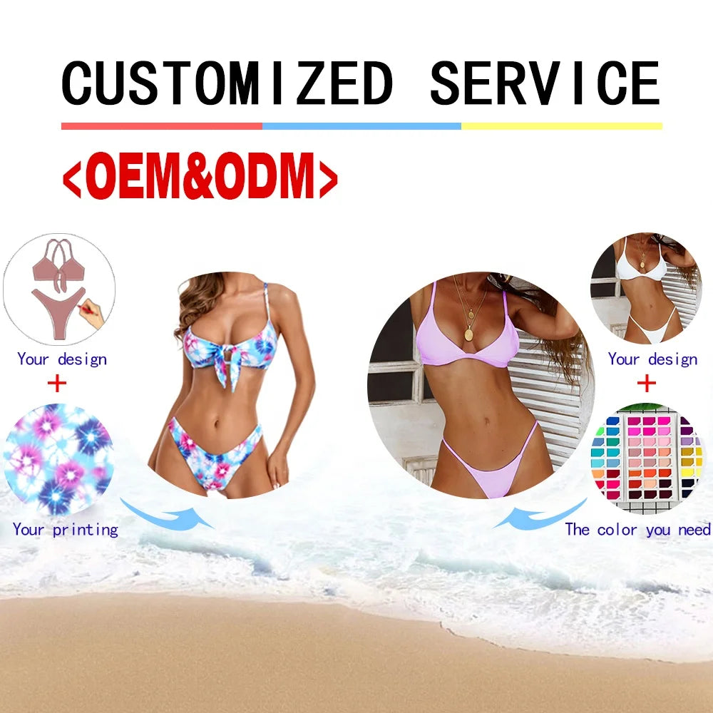 NEW Sexy Solid Color Circular Ring Special Fabric V-neck Backless Split Bikini Set Beach Wear Women Swimwear Custom