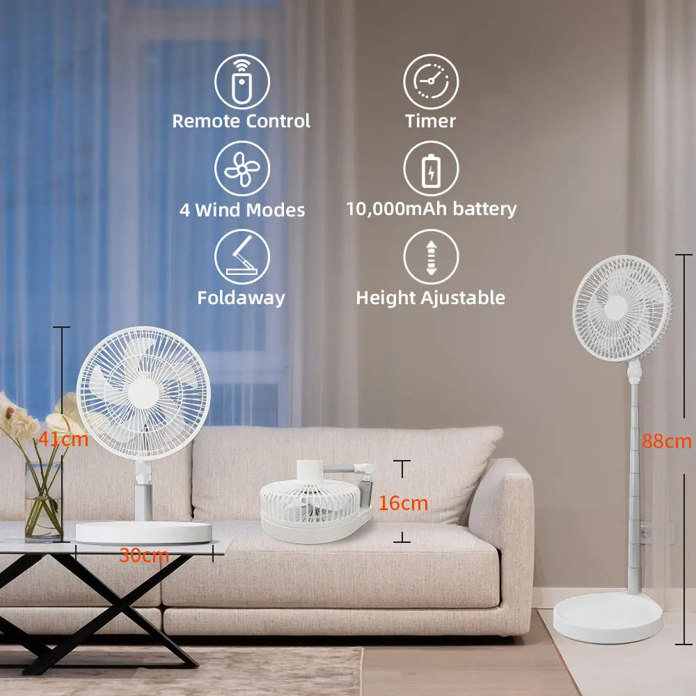 Portable Rechargeable Outdoor Standing Fan with Remote & LED Light - MANDOTOS INTERNATIONAL