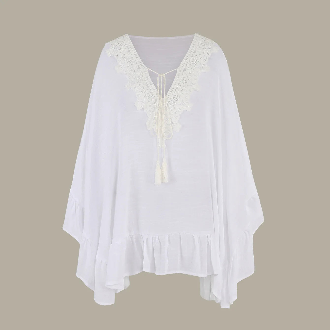 JSN9202262 2024 New Arrival Hot Selling Lace Bikini Cover up V Neck Solid Color High Quality Blouse for Girl