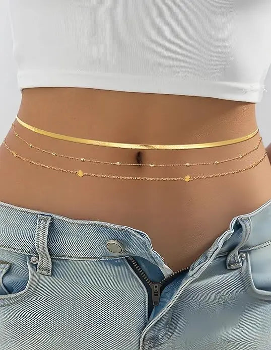 8Pcs Waist Chain 18K Gold Plated Belly Belt Chains Sexy Bikini Beaded Sequin CZ Coin Body Chain Jewelry Accessories Adjustable