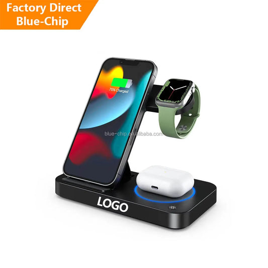 2025 Portable Travel Charger Triple Night Light Folding Mobile Phone Pad 3-in-1 Wireless Fast Charging Magnetic Type for Females