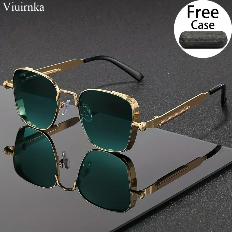 Trendy Unique Reflective Punk Sunglasses | High-Quality Unisex Design with Case, Perfect for Outdoor Travel/Driving/Summer Beach