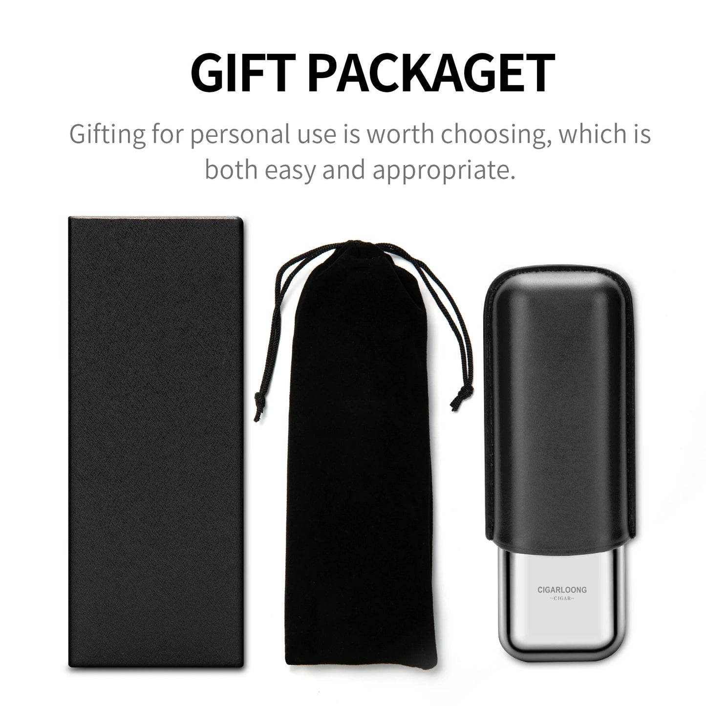 Cigarloong Portable Stainless Steel Cigar Case Anti-pressure Travel Leather Cigar Humidor Box