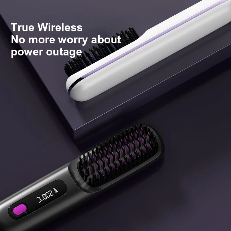 Cordless Portable Mini Hair Straightener - USB Rechargeable Hot Comb and Styling Brush for Travel
