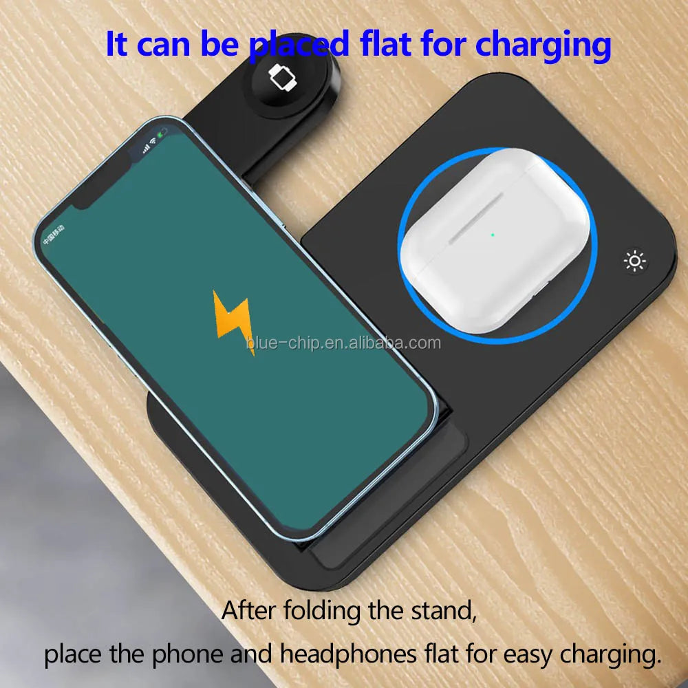2025 Portable Travel Charger Triple Night Light Folding Mobile Phone Pad 3-in-1 Wireless Fast Charging Magnetic Type for Females