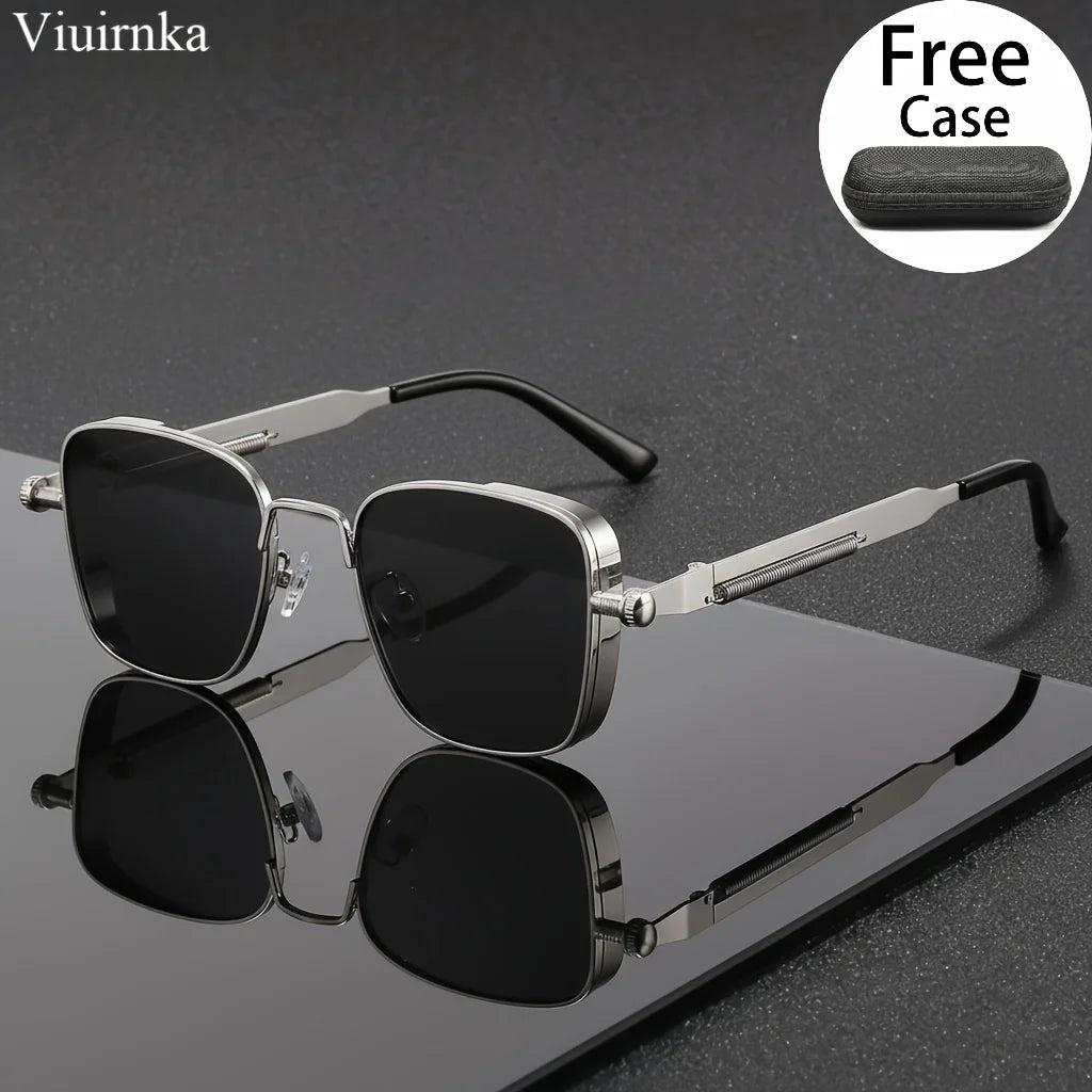 Trendy Unique Reflective Punk Sunglasses | High-Quality Unisex Design with Case, Perfect for Outdoor Travel/Driving/Summer Beach