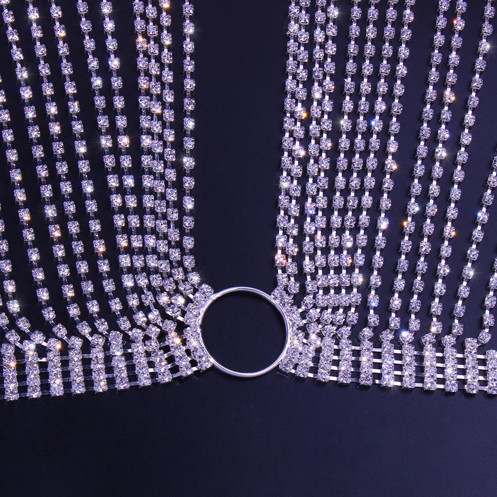 Geometric Bikini Chest Chain with Crystal and Rhinestone Accents - MANDOTOS INTERNATIONAL